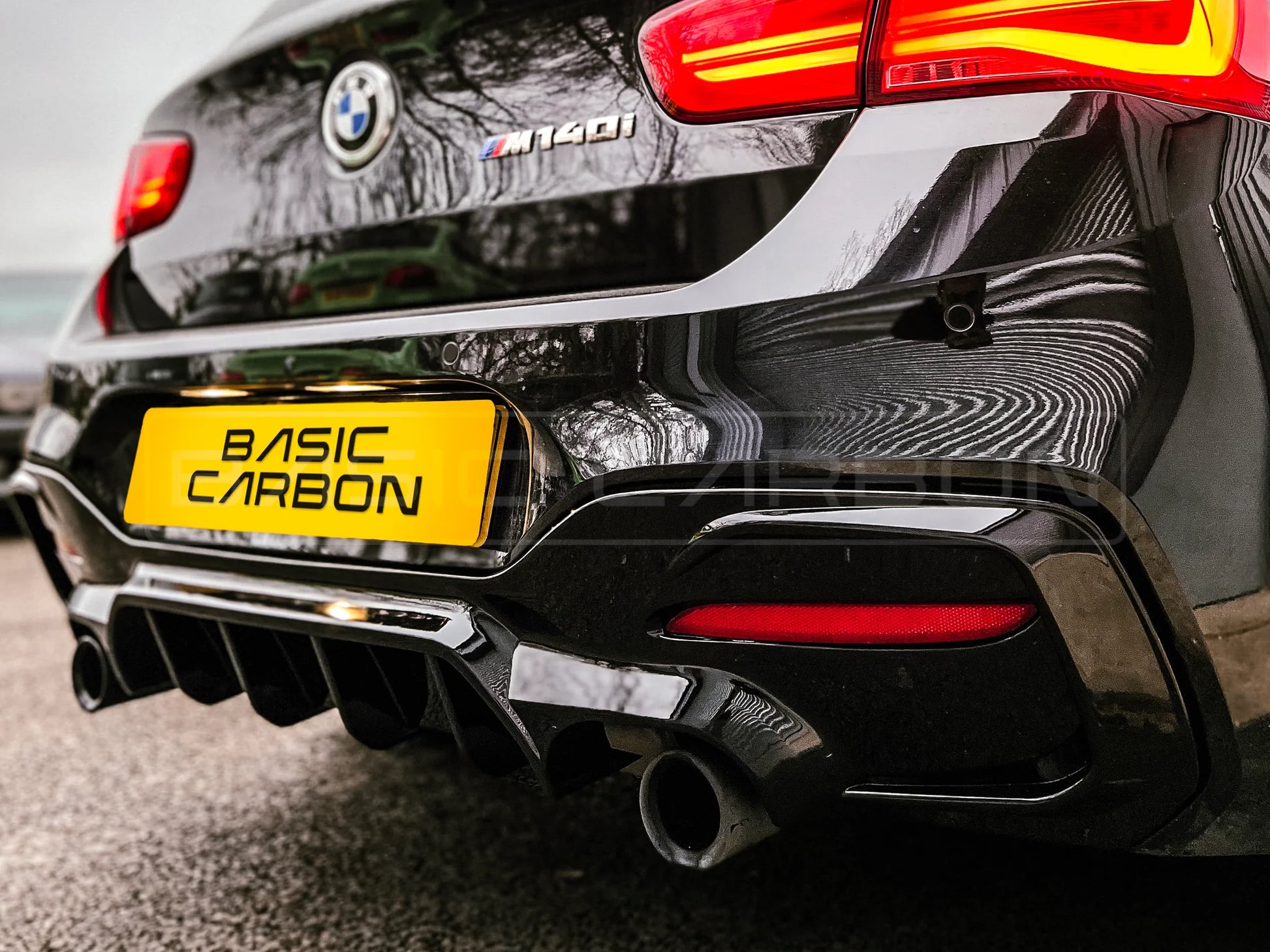 Basic Carbon BMW 1 Series F20 F21 LCI Aggressive Style Gloss Black Rear Diffuser (Inc. 120d, 125i & M140i) - ML Performance UK