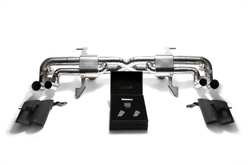 Titanium Valvetronic Exhaust System Lamborghini Gallardo with Matte Black Tips | ML Performance Car Parts