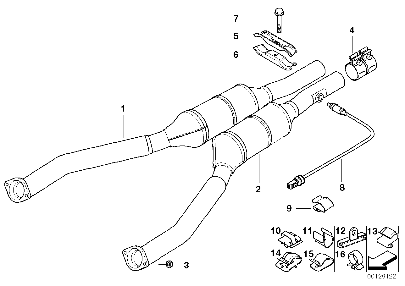 Genuine BMW 18301437546 E38 E39 Rp-Exhaust Pipe Catalytic Conv. Cyl. 1-4 ZYL.1-4 (Inc. 535i & 740i)