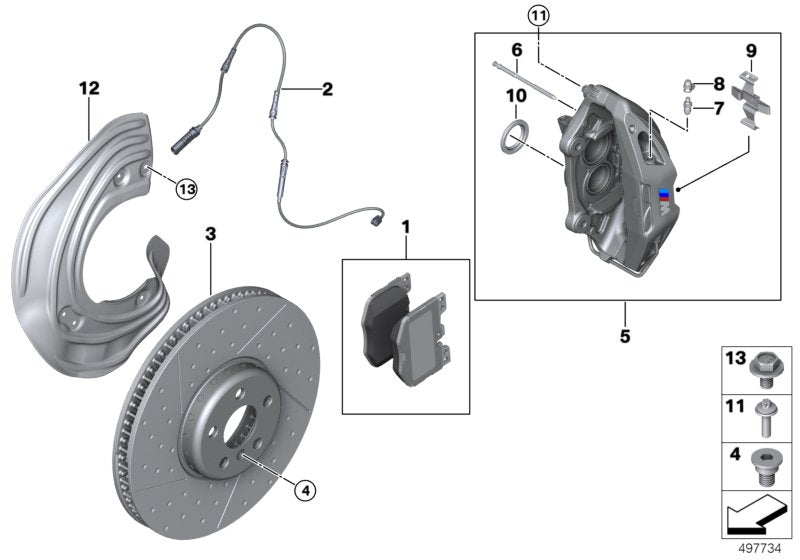 Genuine BMW 34106895647 Brake Disc Ventil.W.Punched Holes Fr.Le. 374X36 M PERF. | ML Performance UK Car Parts