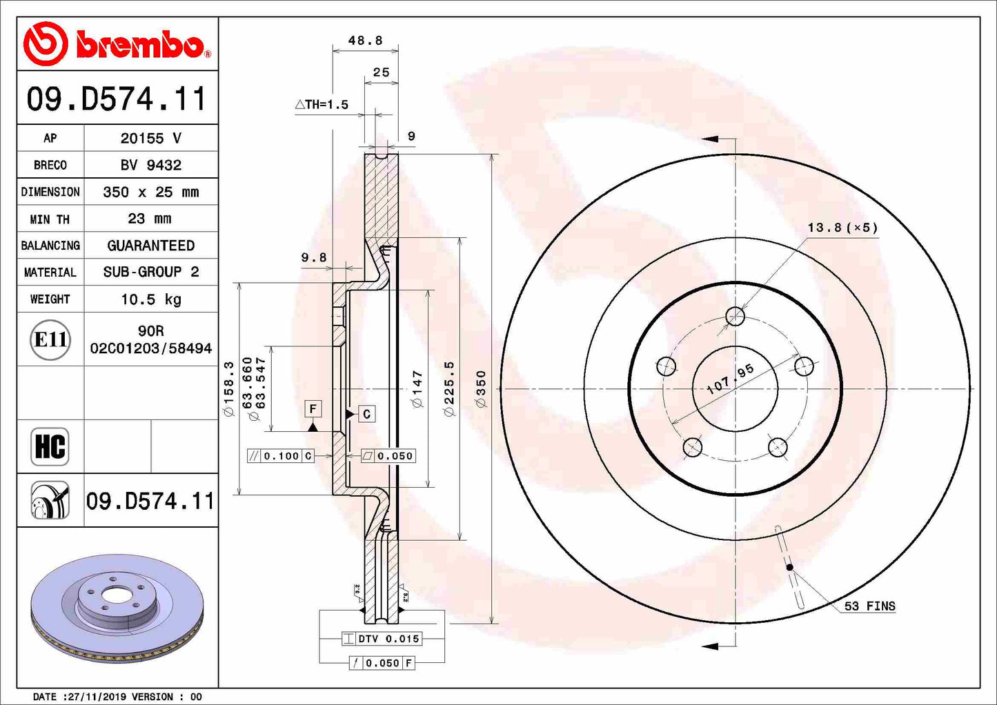 BREMBO 09.D574.11 Brake Disc