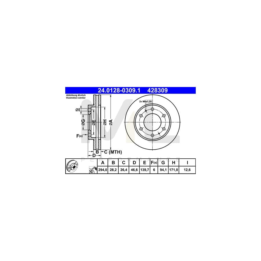 ATE 24.0128-0309.1 Brake Disc Vented, Coated | ML Performance Car Parts