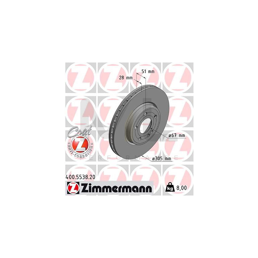 ZIMMERMANN 400.5538.20 Brake Disc Internally Vented, Coated, High-carbon | ML Performance Car Parts