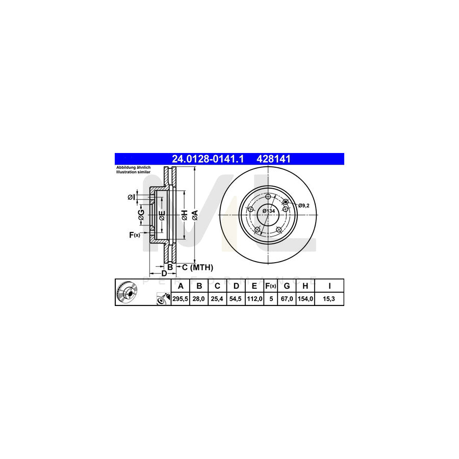 ATE 24.0128-0141.1 Brake Disc suitable for MERCEDES-BENZ E-Class Vented, Coated, Alloyed / High-carbon | ML Performance Car Parts