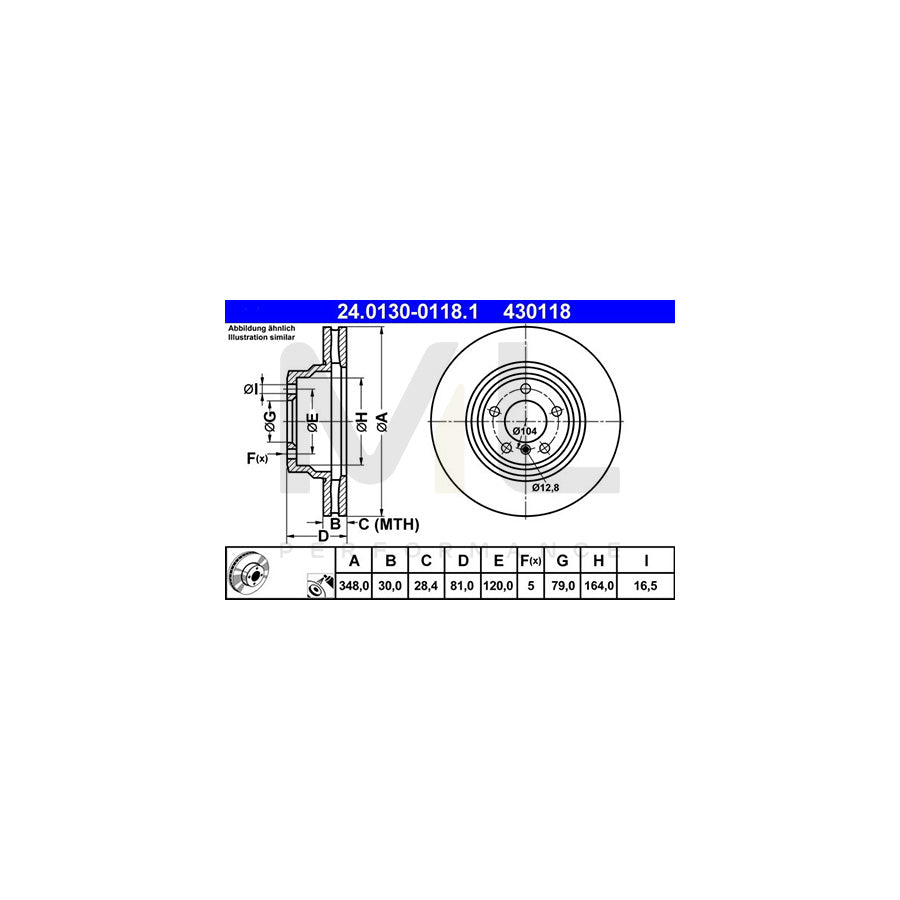 ATE 24.0130-0118.1 Brake Disc for BMW 7 (E65, E66, E67) Vented, Coated, High-carbon | ML Performance Car Parts