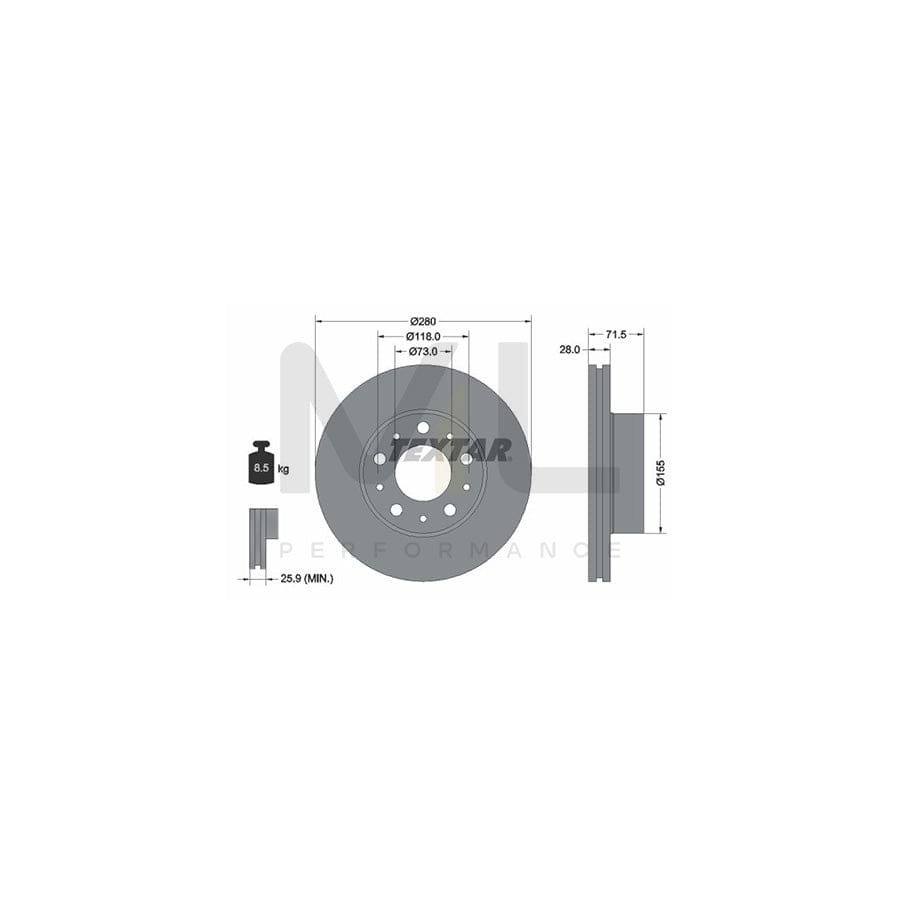 TEXTAR PRO 92286103 Brake Disc Internally Vented, Coated, without wheel hub, without wheel studs | ML Performance Car Parts