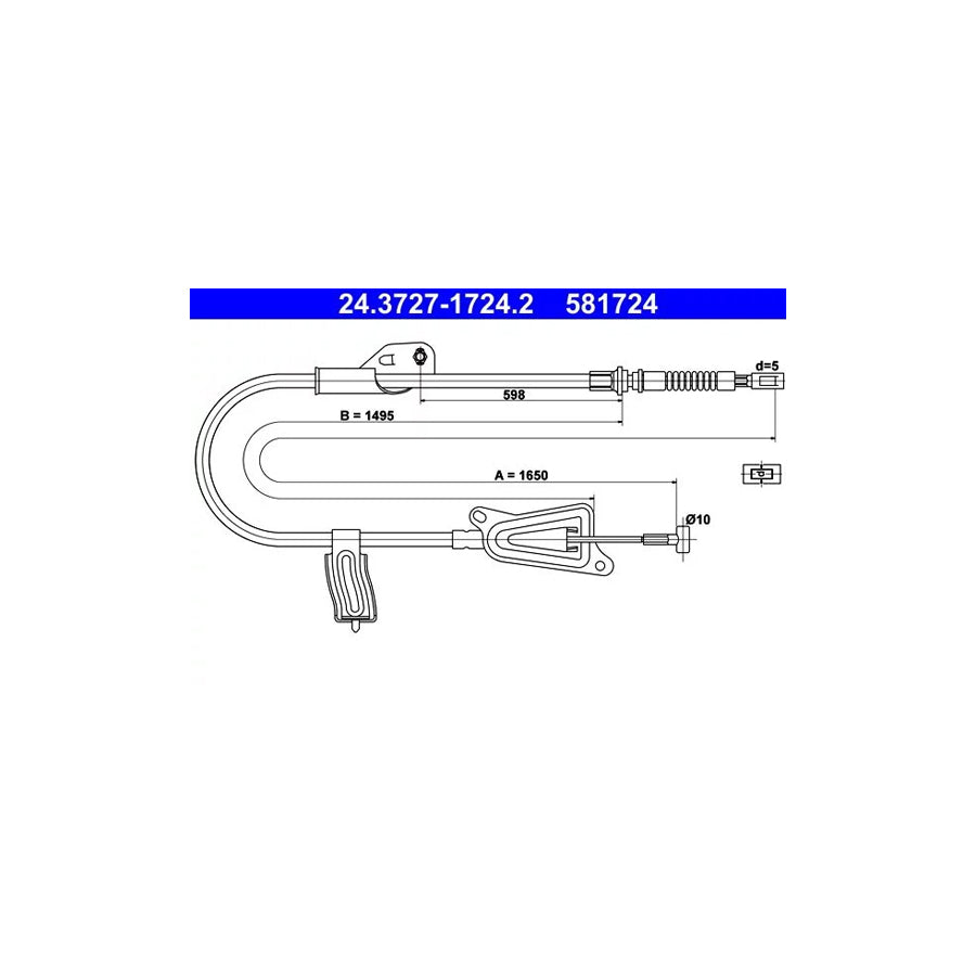 ATE 24.3727-1724.2 Hand Brake Cable For Nissan Almera