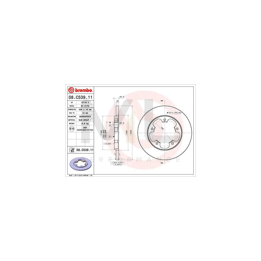 BREMBO 08.C539.11 Brake Disc for FORD TRANSIT Solid, Coated | ML Performance Car Parts