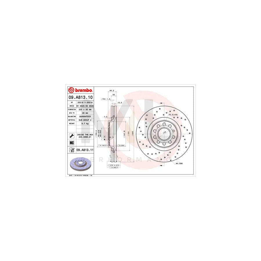 BREMBO COATED DISC LINE 09.A813.11 Brake Disc for AUDI A4 Perforated / Vented, Coated, High-carbon, with bolts/screws | ML Performance Car Parts