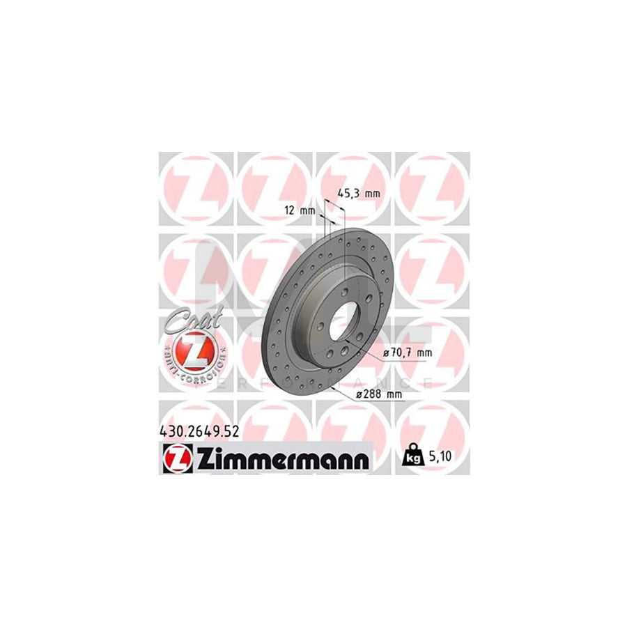 ZIMMERMANN 430.2649.52 Brake Disc Perforated, Solid, Coated | ML Performance Car Parts