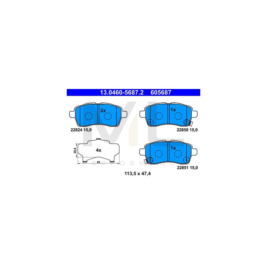 ATE 13.0460-5687.2 Brake pad set for SUZUKI Ignis III (MF) with acoustic wear warning, with anti-squeak plate | ML Performance Car Parts