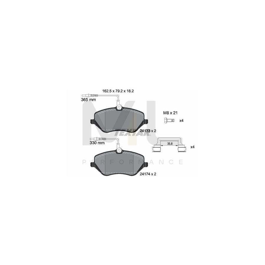 TEXTAR 2413301 Brake pad set with integrated wear warning contact, with brake caliper screws, with accessories | ML Performance Car Parts