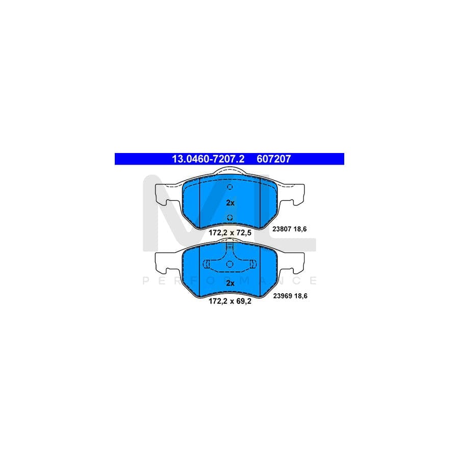 ATE 13.0460-7207.2 Brake pad set for CHRYSLER VOYAGER excl. wear warning contact, not prepared for wear indicator | ML Performance Car Parts