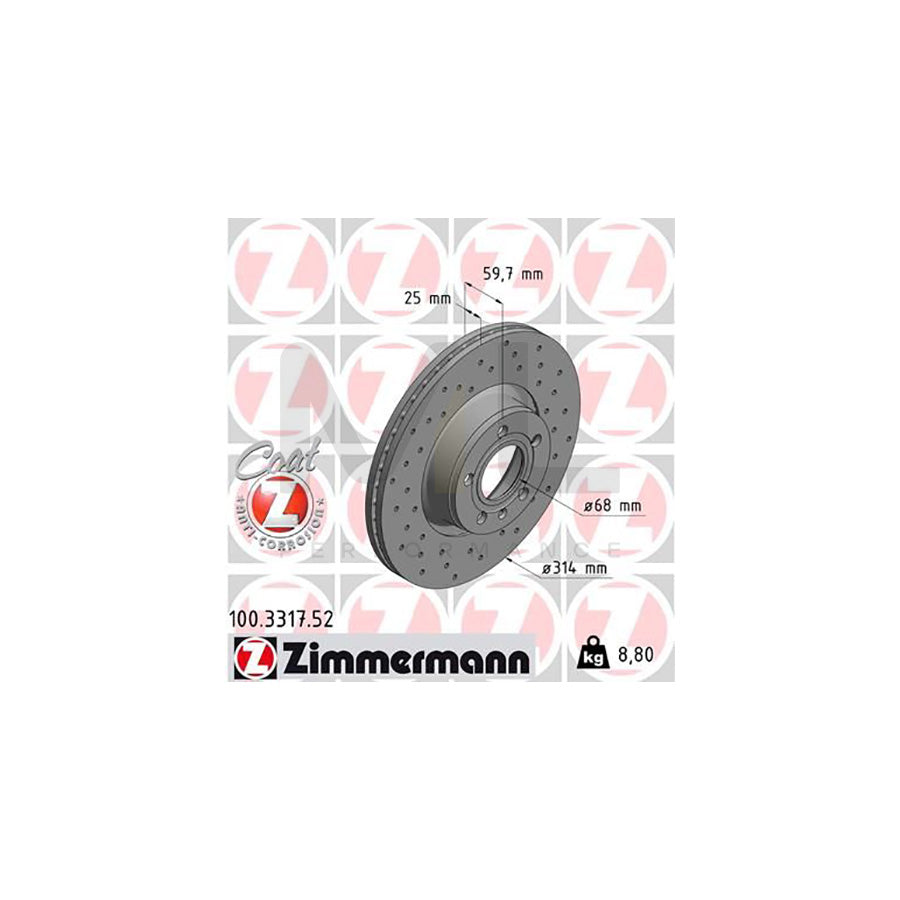 ZIMMERMANN SPORT COAT Z 100.3317.52 Brake Disc for AUDI A6 Externally Vented, Perforated, Coated, High-carbon | ML Performance Car Parts