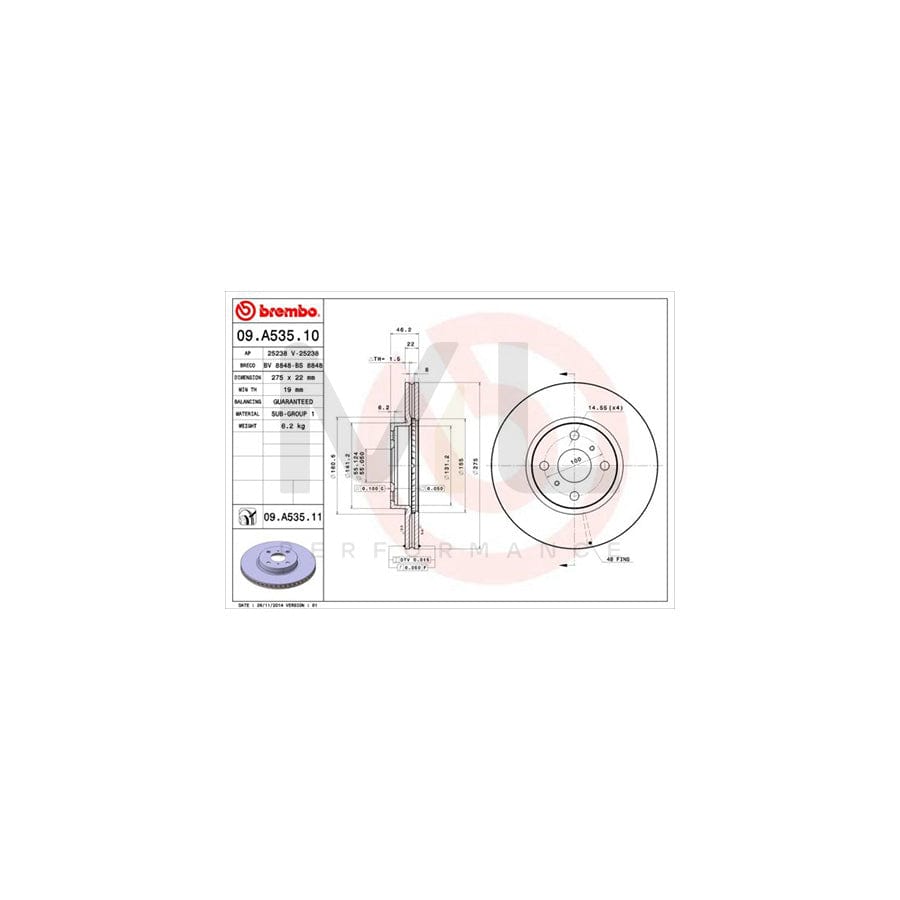 BREMBO 09.A535.10 Brake Disc Internally Vented | ML Performance Car Parts