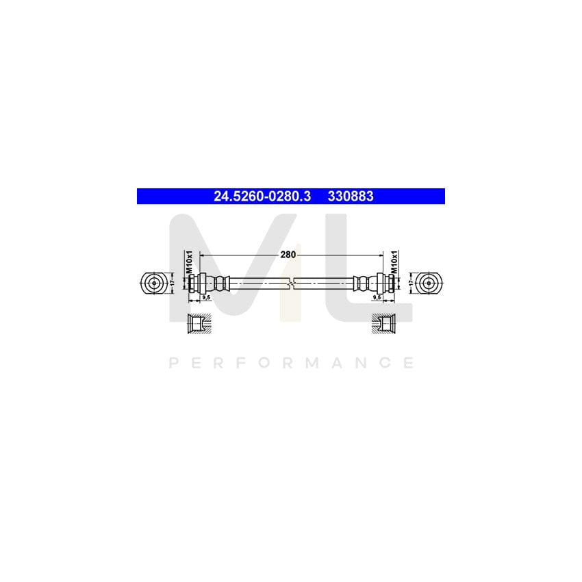 ATE 24.5260-0280.3 Brake Hose for TOYOTA COROLLA 280mm | ML Performance Car Parts