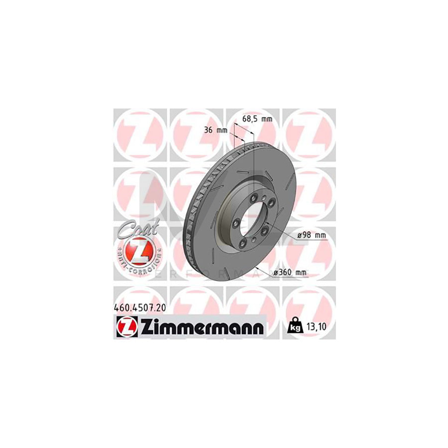 ZIMMERMANN 460.4507.20 Brake Disc for PORSCHE PANAMERA Internally Vented, Slotted, Coated, High-carbon | ML Performance Car Parts