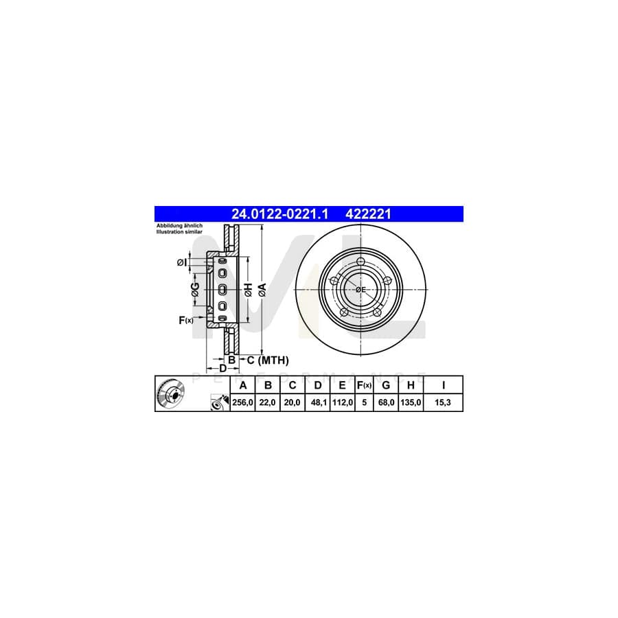 ATE 24.0122-0221.1 Brake Disc Vented, Coated, High-carbon | ML Performance Car Parts