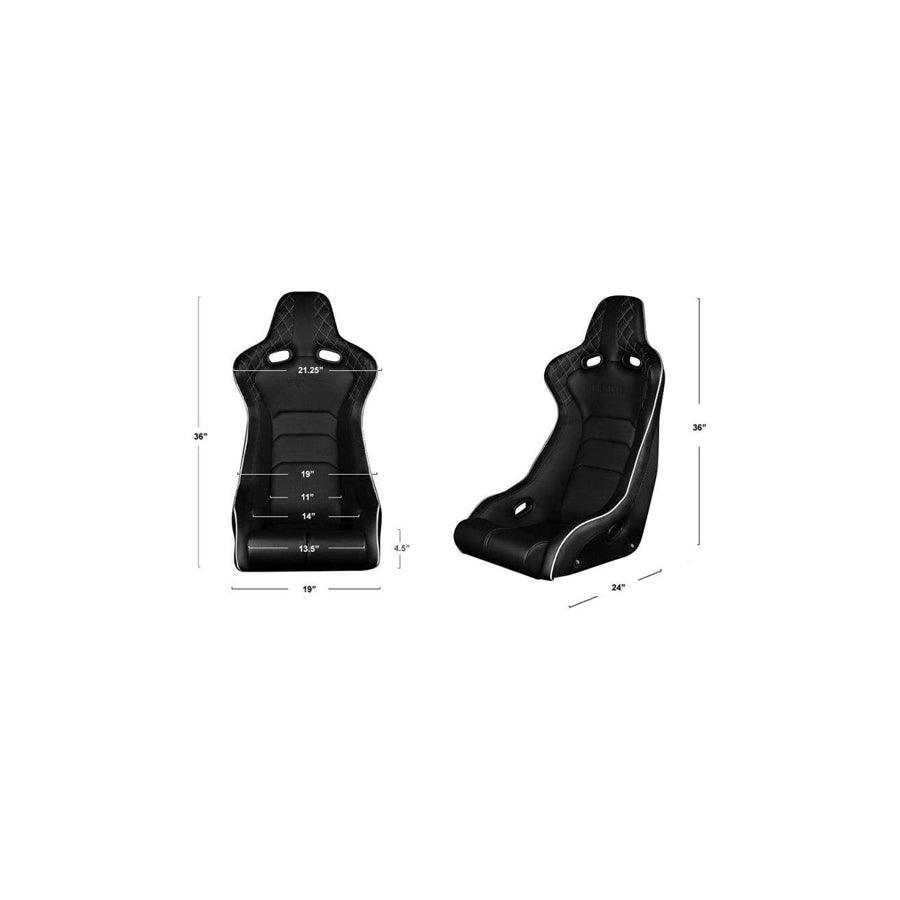 BRAUM Venom-X Fixed Back Bucket Seat (Black Leatherette Diamond White Trim) - Priced Per Seat