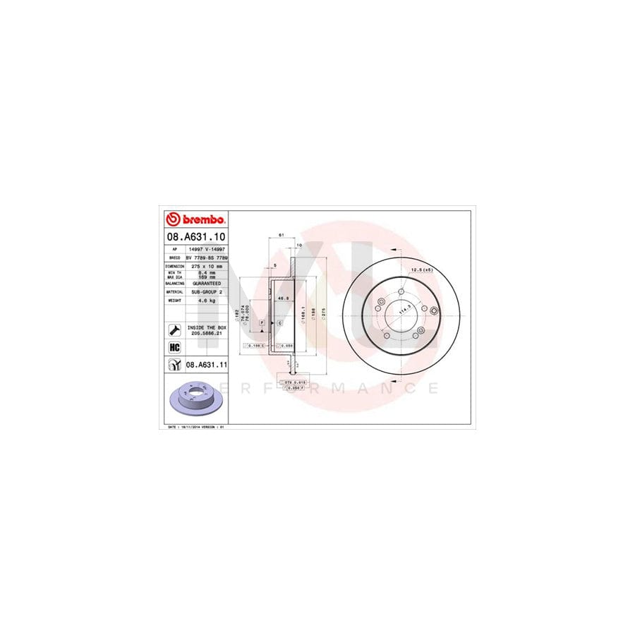 BREMBO 08.A631.10 Brake Disc for KIA Carens III (UN) Solid, High-carbon, with bolts/screws | ML Performance Car Parts