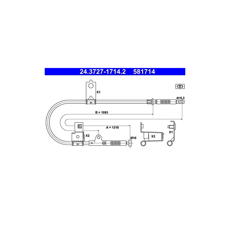 ATE 24.3727-1714.2 Hand Brake Cable For Nissan Micra Ii Hatchback (K11)