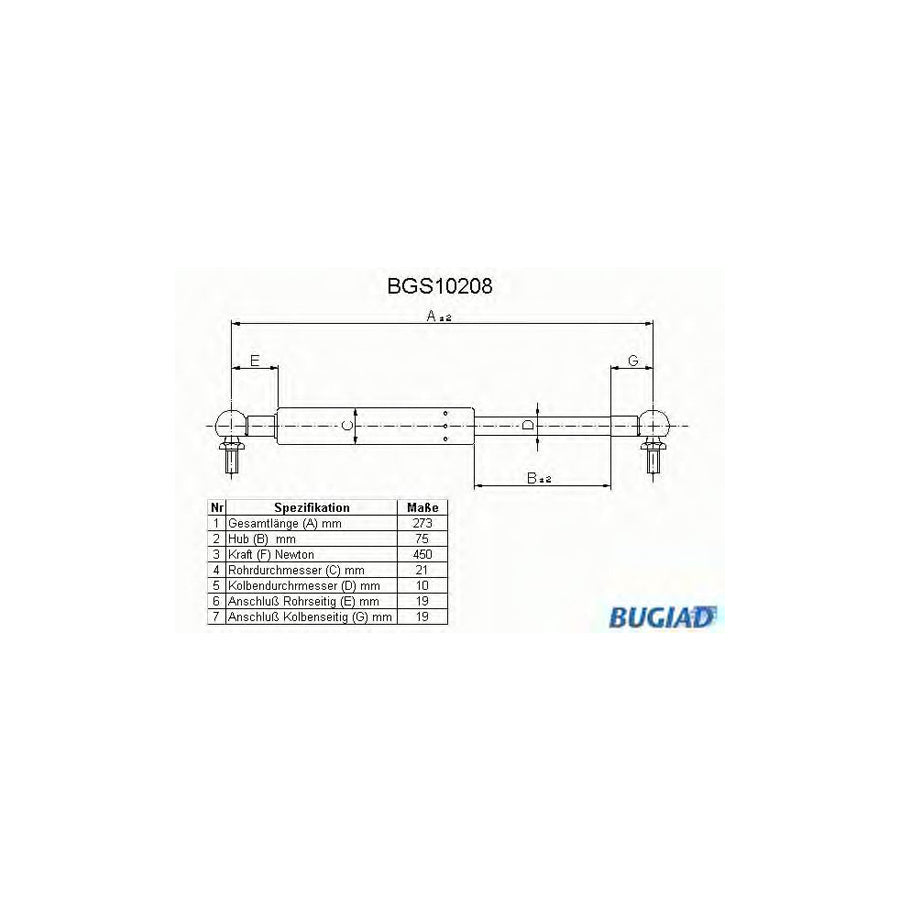 Bugiad BGS10208 Tailgate Strut For Nissan Primera Saloon (P10)