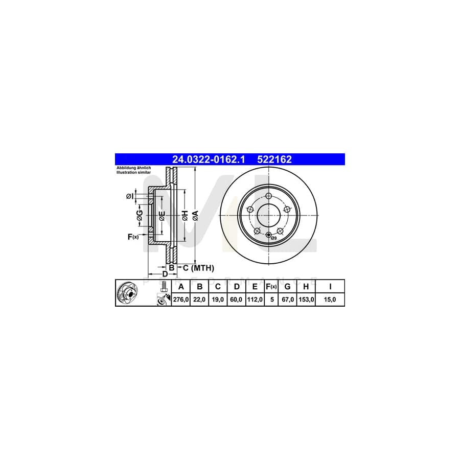 ATE PowerDisc 24.0322-0162.1 Brake Disc Vented, Coated, Alloyed / High-carbon, with bolts/screws | ML Performance Car Parts