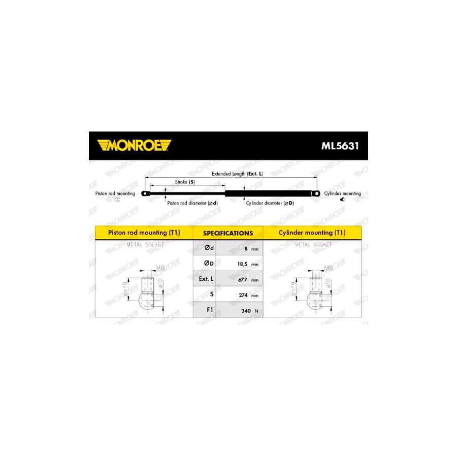 Monroe ML5631 Tailgate Strut For Renault 21 Hatchback