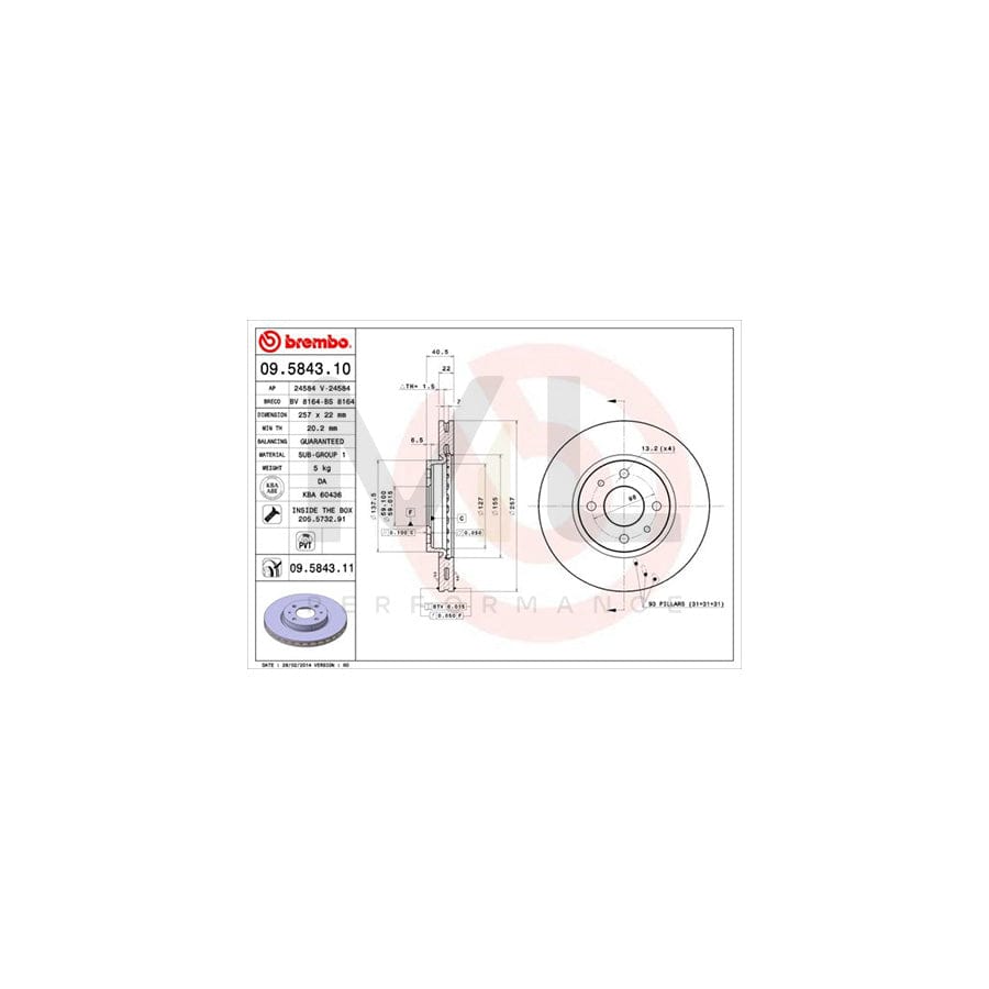 BREMBO 09.5843.10 Brake Disc Internally Vented, with bolts/screws | ML Performance Car Parts