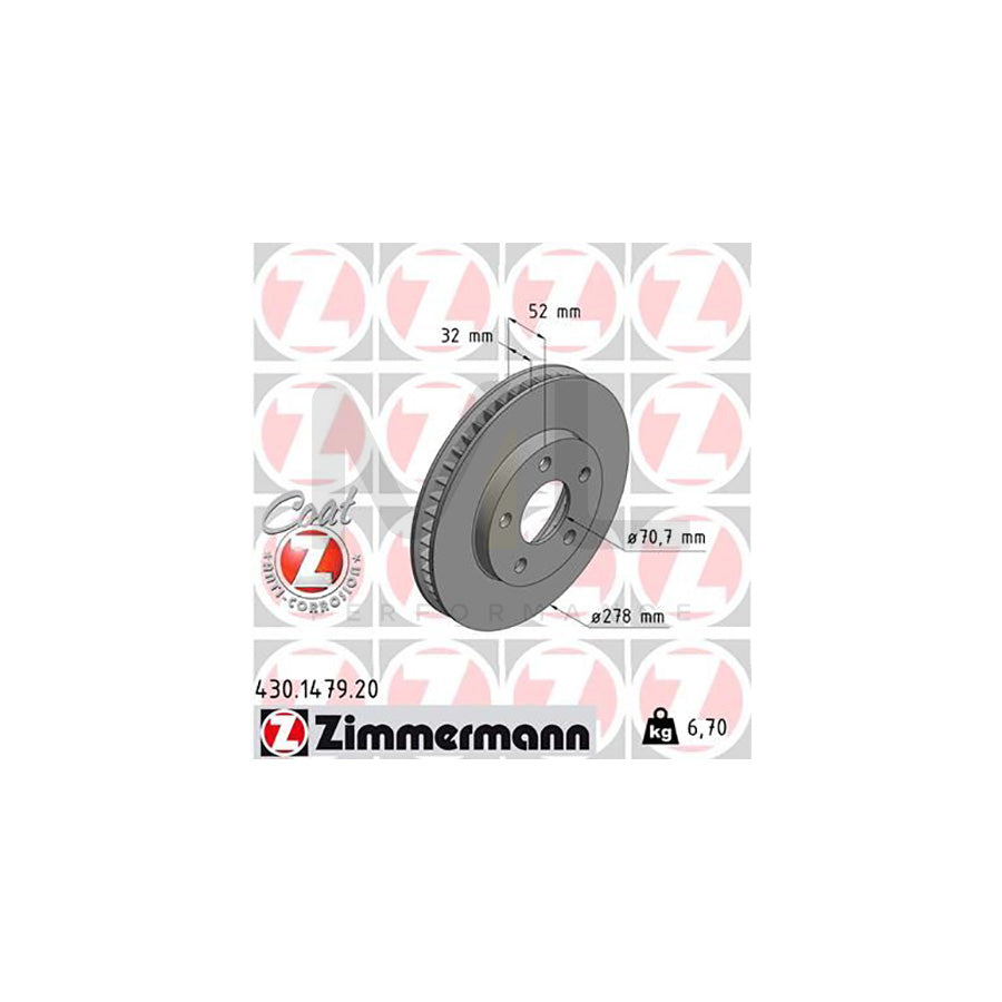 ZIMMERMANN COAT Z 430.1479.20 Brake Disc Internally Vented, Coated | ML Performance Car Parts