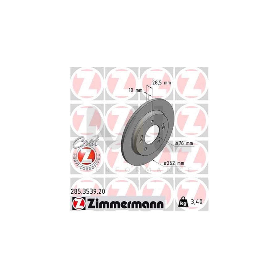 ZIMMERMANN 285.3539.20 Brake Disc for HYUNDAI Creta I Off-Road (GS) Solid, Coated | ML Performance Car Parts