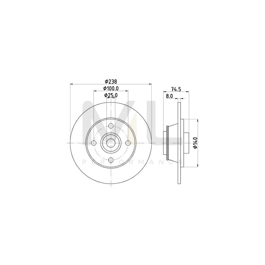 HELLA PRO 8DD 355 123-391 Brake Disc for RENAULT CLIO Solid, Coated, with ABS sensor ring, with wheel bearing | ML Performance Car Parts