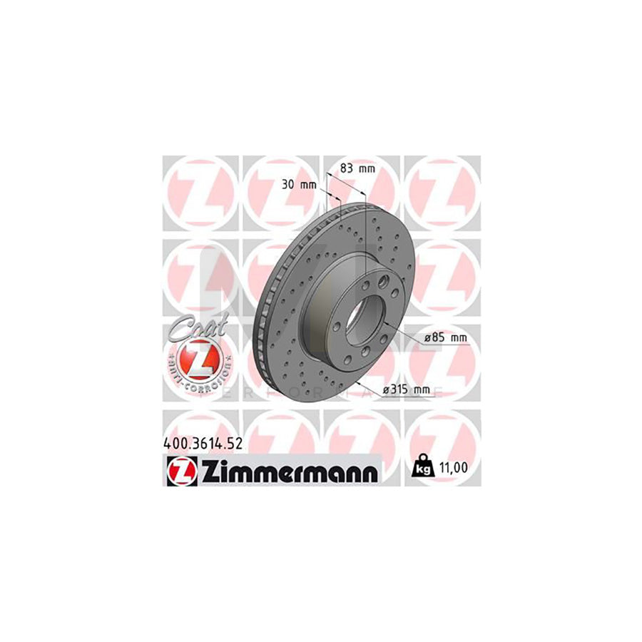 ZIMMERMANN SPORT COAT Z 400.3614.52 Brake Disc Internally Vented, Perforated, Coated | ML Performance Car Parts