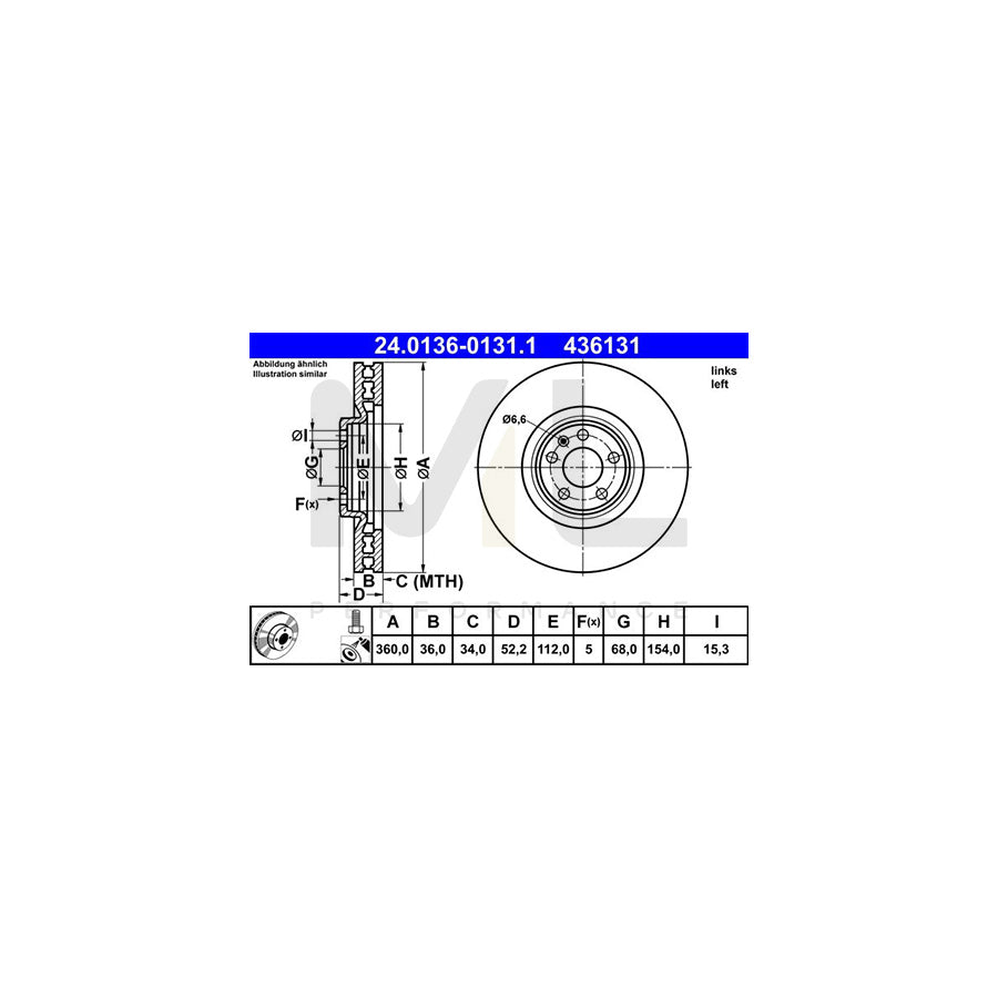 ATE 24.0136-0131.1 Brake Disc for PORSCHE Macan (95B) Vented, Coated, High-carbon, with bolts/screws | ML Performance Car Parts