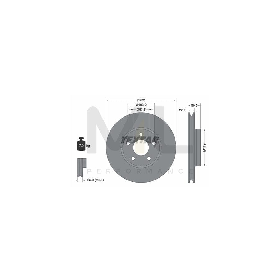 TEXTAR 92303405 Brake Disc for FORD FOCUS Internally Vented, Coated, High-carbon, without wheel hub, without wheel studs | ML Performance Car Parts