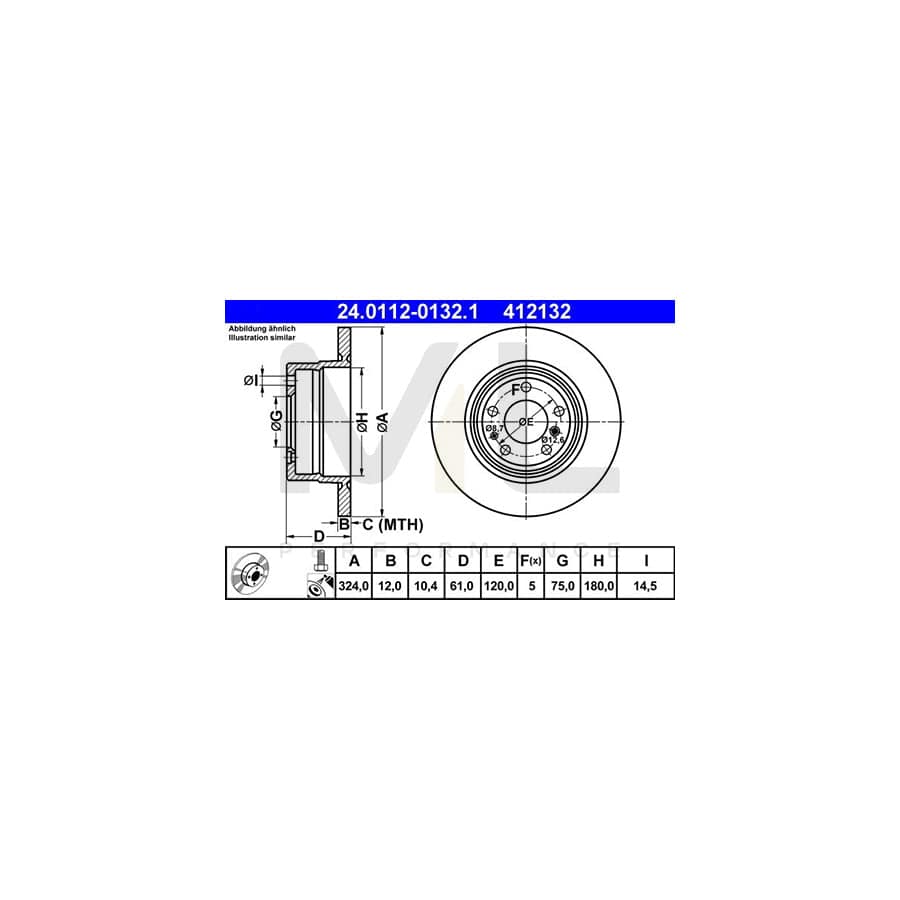 ATE 24.0112-0132.1 Brake Disc Solid, Coated, High-carbon, with bolts/screws | ML Performance Car Parts