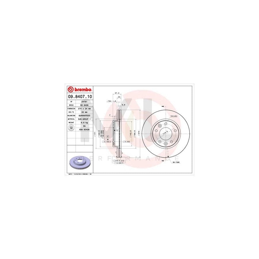 BREMBO 09.8407.10 Brake Disc for KIA Sedona I (UP) Internally Vented | ML Performance Car Parts