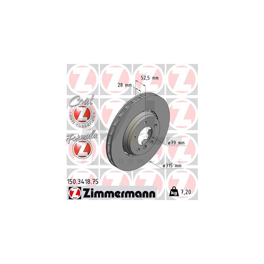 ZIMMERMANN FORMULA Z COAT Z 150.3418.75 Brake Disc Two-piece brake disc, Vented, Coated, Alloyed / High-carbon | ML Performance Car Parts