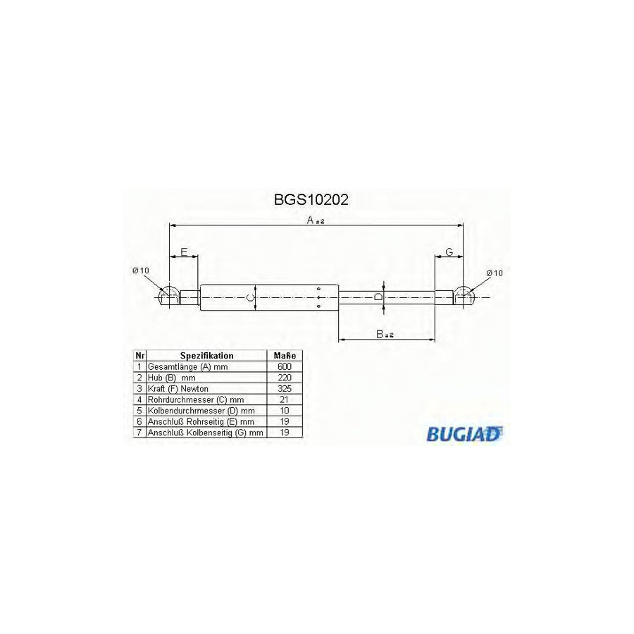 Bugiad BGS10202 Tailgate Strut For Nissan Sunny Traveller (Y10)