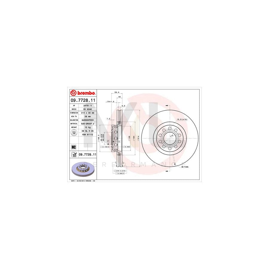 BREMBO COATED DISC LINE 09.7728.11 Brake Disc Internally Vented, Coated, High-carbon | ML Performance Car Parts