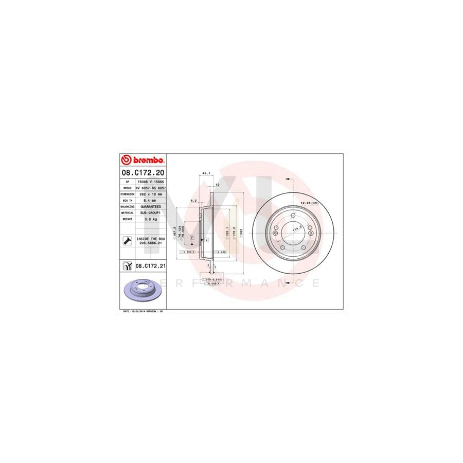 BREMBO 08.C172.20 Brake Disc Solid, with bolts/screws | ML Performance Car Parts