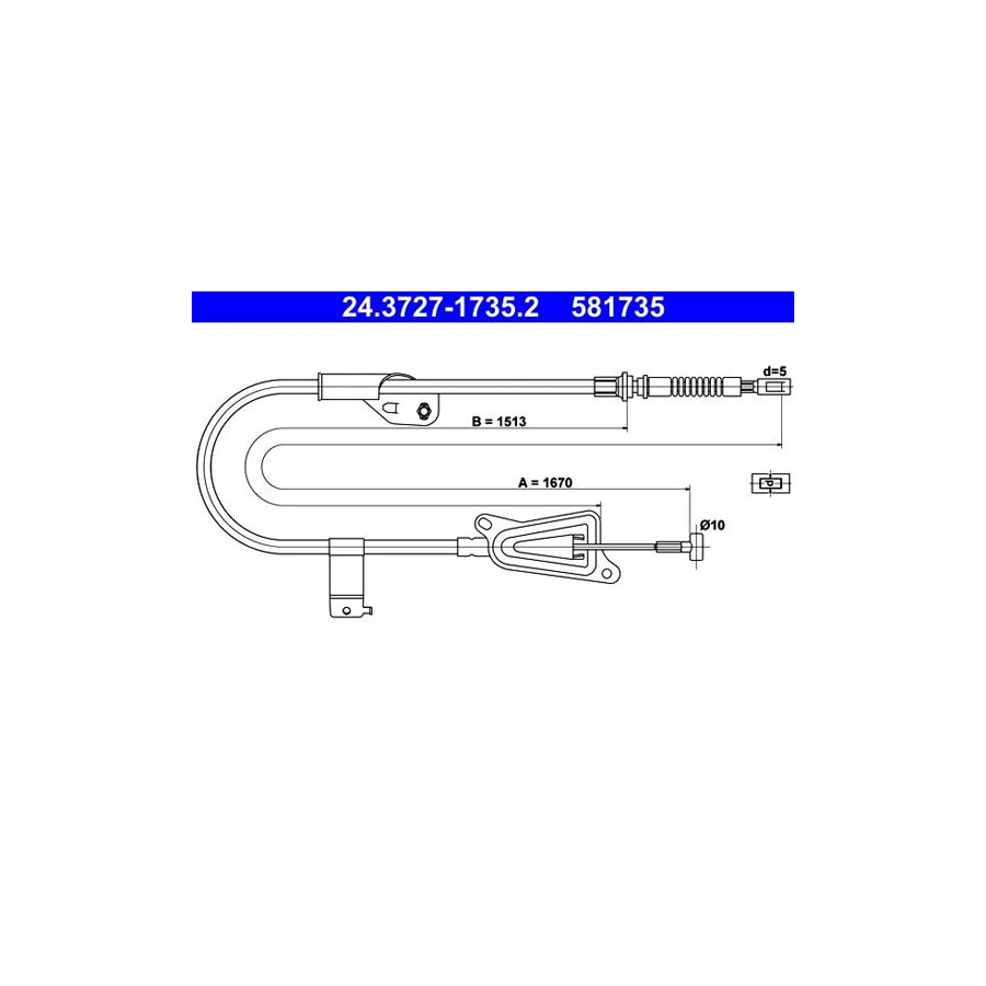 ATE 24.3727-1735.2 Hand Brake Cable For Nissan Almera Tino (V10)