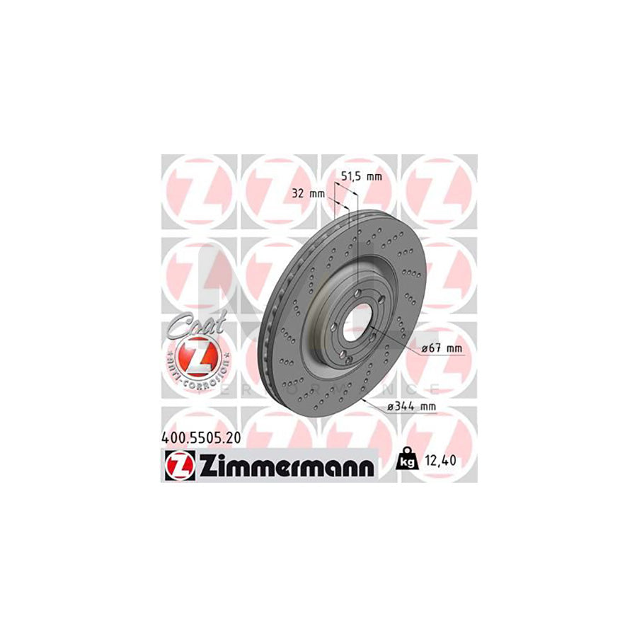 ZIMMERMANN COAT Z 400.5505.20 Brake Disc suitable for MERCEDES-BENZ CLS Internally Vented, Perforated, Coated | ML Performance Car Parts