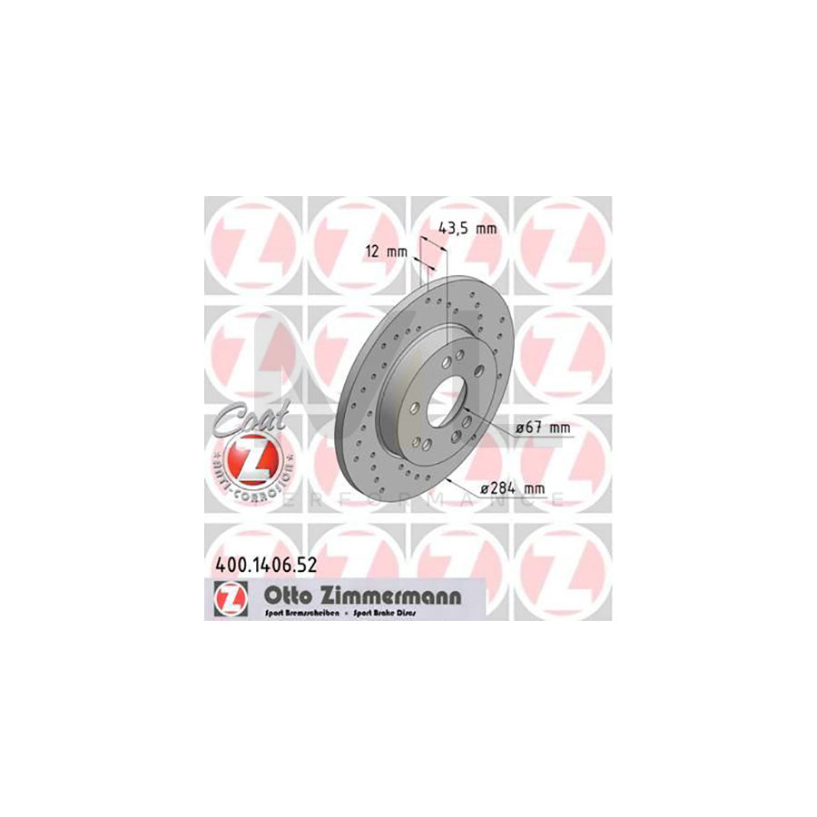 ZIMMERMANN SPORT COAT Z 400.1406.52 Brake Disc Perforated, Solid, Coated | ML Performance Car Parts