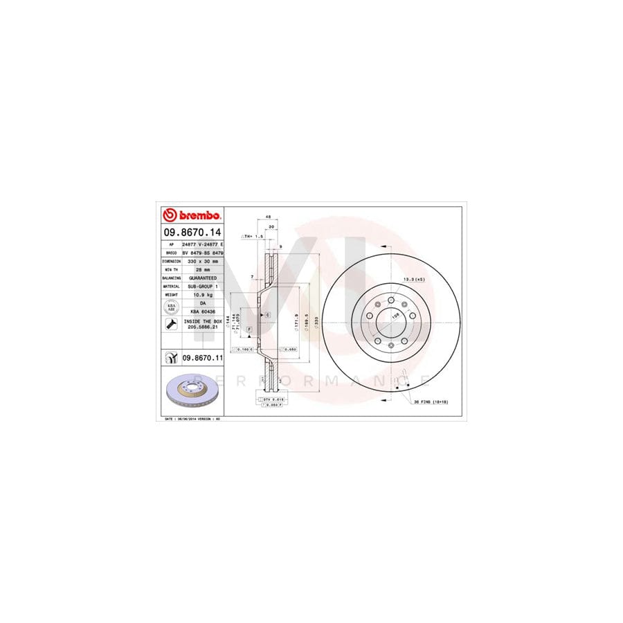 BREMBO 09.8670.14 Brake Disc Internally Vented, with bolts/screws | ML Performance Car Parts