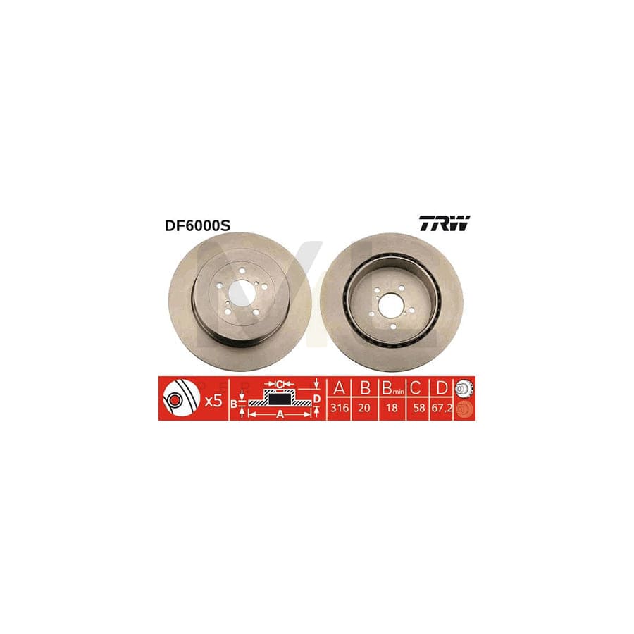 TRW DF6000S Brake Disc for SUBARU Impreza II Saloon (GD) Vented | ML Performance Car Parts