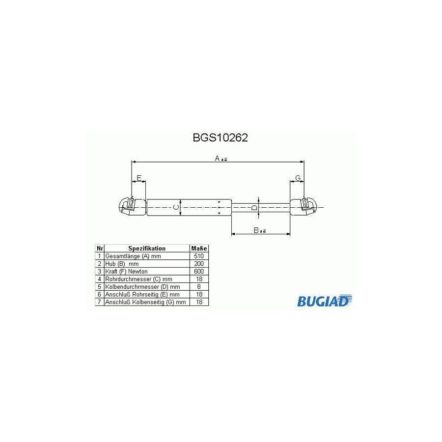 Bugiad BGS10262 Tailgate Strut