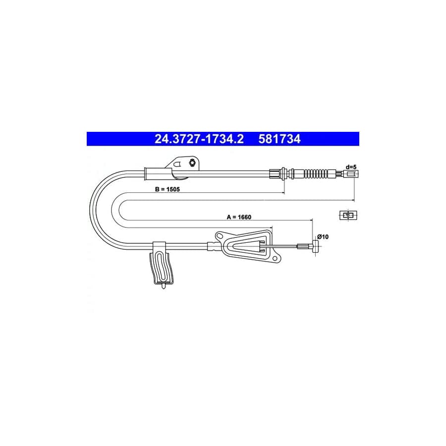 ATE 24.3727-1734.2 Hand Brake Cable For Nissan Almera Tino (V10)