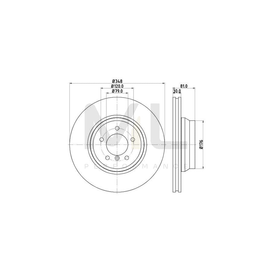 HELLA PRO High Carbon 8DD 355 129-781 Brake Disc for BMW 7 (E65, E66, E67) Internally Vented, Coated, High-carbon, with bolts/screws, without wheel hub, without wheel studs | ML Performance Car Parts