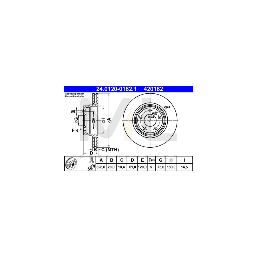 ATE 24.0120-0182.1 Brake Disc Vented, Coated, High-carbon, with bolts/screws | ML Performance Car Parts